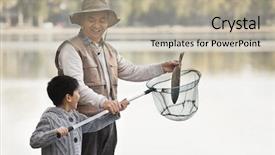  Presentation with lake fish - Slide set enhanced with grandson putting fish into net background and a mint green colored foreground