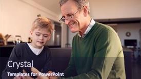  Presentation with grandfather - Amazing presentation theme having grandson-showing-grandfather backdrop and a wine colored foreground