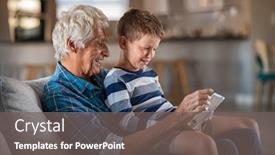  Presentation with grandfather - Amazing slide deck having grandson-sitting-on-grandfather-lap backdrop and a gray colored foreground