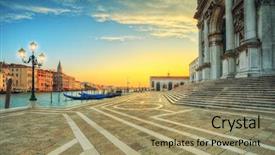  Presentation with european church - Theme with grandwater - beautiful sunrise in grand canal background and a coral colored foreground