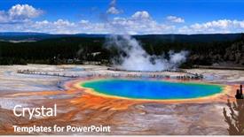  Presentation with natural park yellowstone - Audience pleasing slide deck consisting of grandwater - grand prismatice spring in yellowstone backdrop and a coral colored foreground