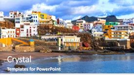  Presentation with north american travel women - Theme having grandwater - travel in grand canary background and a violet colored foreground