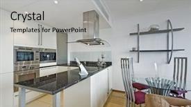  Presentation with dining table - Beautiful PPT theme featuring granite counter tops - luxury open plan kitchen backdrop and a light gray colored foreground