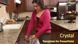  Presentation with biology fungi petri dishes - Beautiful PPT theme featuring granite counter tops - young woman doing the dishes backdrop and a tawny brown colored foreground