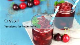  Presentation with cherry - Amazing slides having granitz - closeup of cherry granita backdrop and a light blue colored foreground