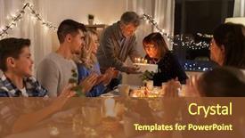  Presentation with happy birthday cake - Theme featuring granny - celebration and family concept background and a tawny brown colored foreground