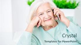  Presentation with happy retirement - Audience pleasing PPT layouts consisting of granny - smiling senior woman talking backdrop and a sky blue colored foreground