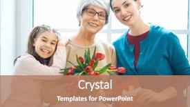  Presentation with grandma - Slide deck with granny giving them flowers tulip background and a coral colored foreground