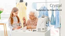  Presentation with sewing - Theme featuring granny-sewing-with-granddaughter background and a white colored foreground