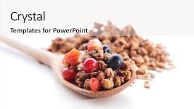  Presentation with granola - Audience pleasing PPT theme consisting of granola in spoon isolated on white backdrop and a sky blue colored foreground