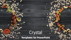 Presentation with dried fruits seeds nuts - PPT layouts with granola-oatmeal-scattered background and a dark gray colored foreground