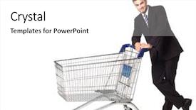  Presentation with shopping cart or supermarket trolley - Amazing presentation theme having granos de cafe - businessman pushing a shopping cart backdrop and a  colored foreground