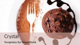  Presentation with muffin - PPT layouts consisting of granos de cafe - chocolate muffin with chocolate sauce background and a coral colored foreground