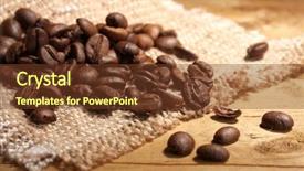  Presentation with sack of coffee beans - Presentation theme enhanced with granos de cafe - coffee beans on sacking background and a  colored foreground