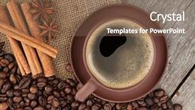  Presentation with dark vintage wood table texture - Cool new PPT theme with granos de cafe - coffee cup with spices backdrop and a  colored foreground