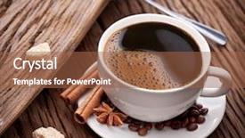  Presentation with ingredients brown sugar coffee beans - Slide deck consisting of granos de cafe - cup of coffee with brown background and a tawny brown colored foreground