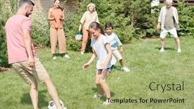  Presentation with grandma - Amazing slide deck having granpa-dad-and-two-children backdrop and a mint green colored foreground