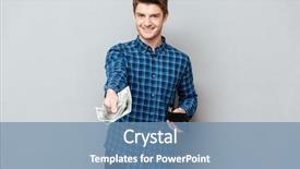  Presentation with cash - Presentation theme enhanced with grant - young handsome man giving cash background and a teal colored foreground