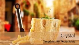  Presentation with cheese plate parmesan cheddar gouda - PPT layouts featuring granular - parmesan cheese on cutting board background and a yellow colored foreground