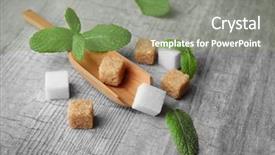  Presentation with sugar cubes - Amazing slide deck having granular - pile of brown sugar cubes backdrop and a seafoam green colored foreground