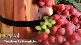  Presentation with table grape - Colorful slide deck enhanced with grape and barrel on wooden backdrop and a  colored foreground