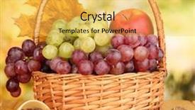  Presentation with table grape - Cool new slide set with grape in basket with nuts on wooden table backdrop and a yellow colored foreground