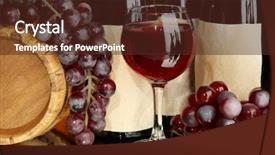  Presentation with wine barrel - Presentation theme featuring wine wooden barrel and grape background and a  colored foreground