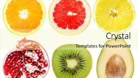  Presentation with fruits mango - Slide set with mango juice - collection of cut tropical fruits background and a blonde colored foreground