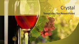  Presentation with vine wine - Audience pleasing PPT theme consisting of grape vine - red wine in glass backdrop and a yellow colored foreground