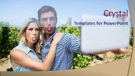  Presentation with sky blue - Audience pleasing PPT theme consisting of grape vined themed - young couple taking selfie backdrop and a  colored foreground