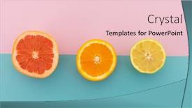  Presentation with orange fruit - Theme having grapefruit-orange-and-lemon-halves background and a lemonade colored foreground