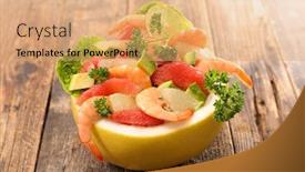  Presentation with shrimp - PPT theme consisting of grapefruit-salad-with-shrimp background and a coral colored foreground