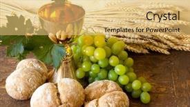  Presentation with religious bread and wine holy - Colorful slide deck enhanced with grapes and holy bread next backdrop and a yellow colored foreground