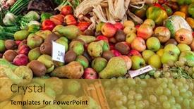  Presentation with kiwi - PPT theme with grapes apples pears and kiwi on the stall at the market in italy background and a gold colored foreground