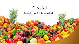  Presentation with frame of fruits and vegetables - Presentation theme enhanced with grapes border - big pile fruits and vegetables background and a white colored foreground