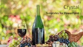  Presentation with bottle - PPT theme featuring grapes-bottle-of-wine and a yellow colored foreground