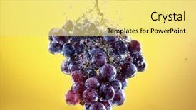  Presentation with water tank - Presentation enhanced with grapes drop in tank filled with water background background and a yellow colored foreground