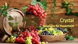  Presentation with grape vine - Amazing theme having grapes in bowl and barrel backdrop and a tawny brown colored foreground