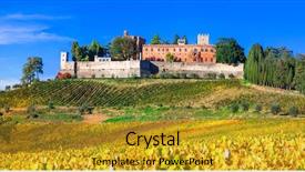  Presentation with wine read - PPT theme featuring grapevine - castles and vineyards of tuscany background and a gold colored foreground