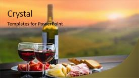  Presentation with red wine cheese - Colorful slide set enhanced with grapevine - still life red wine cheese backdrop and a yellow colored foreground