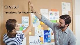  Presentation with female male symbol - Presentation design enhanced with graph bulletin - male and female executives giving background and a  colored foreground