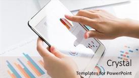  Presentation with using digital tablet - Amazing slide deck having graph computing - close-up of business person using backdrop and a coral colored foreground