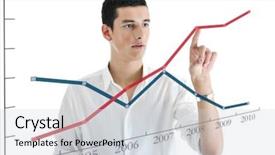  Presentation with solving - Slide set featuring growth strategy - illustration of young business man background and a light gray colored foreground