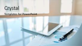  Presentation with workplace - Audience pleasing PPT theme consisting of graph finance - business objects at workplace backdrop and a soft green colored foreground