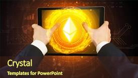  Presentation with elegant table setting - Cool new slide deck with graph mining - elegant hand touching tablet backdrop and a tawny brown colored foreground