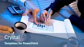  Presentation with business partner people joining hand - Slides consisting of graph on table night time background and a ocean colored foreground