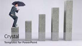  Presentation with businessman standing on mountain top - Amazing PPT layouts having graph post with an umbrella backdrop and a light gray colored foreground