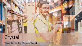  Presentation with lift truck - Colorful theme enhanced with graph theory - digital composite of man canning backdrop and a coral colored foreground