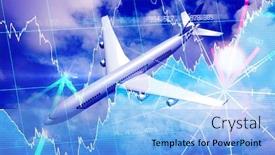  Presentation with graphic - Colorful slide deck enhanced with graphic 3d airplane against stocks and shares backdrop and a light blue colored foreground