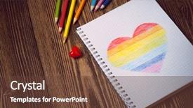  Presentation with paper heart from music book - Theme having graphic copybook - drawing rainbow heart on paper background and a  colored foreground